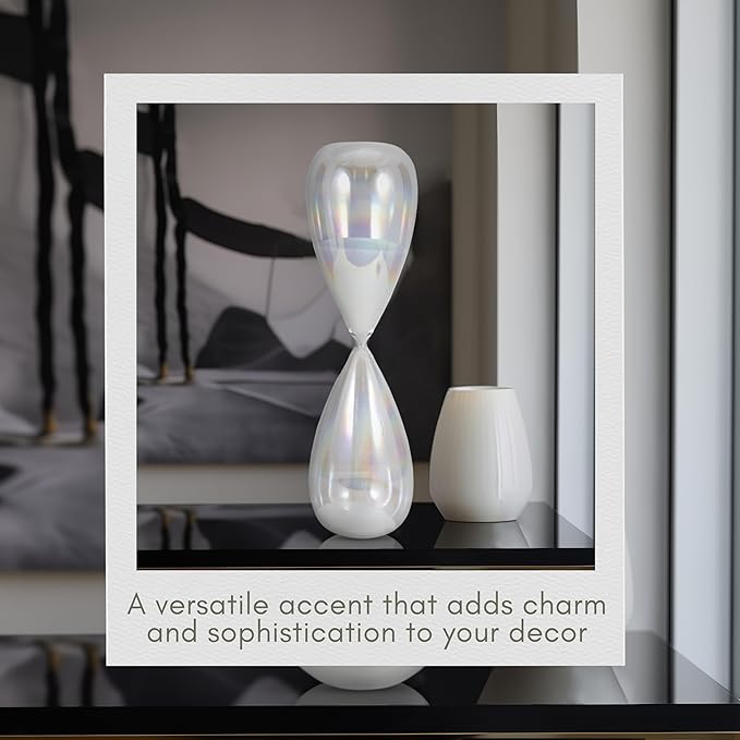Cassandra Iridescent Hourglass Decorative Object – Large Glass Teardrop Silhouette Modern Home Decor – Shelf Display & Coffee Table Decor for Office & Living Room – 23", Frost