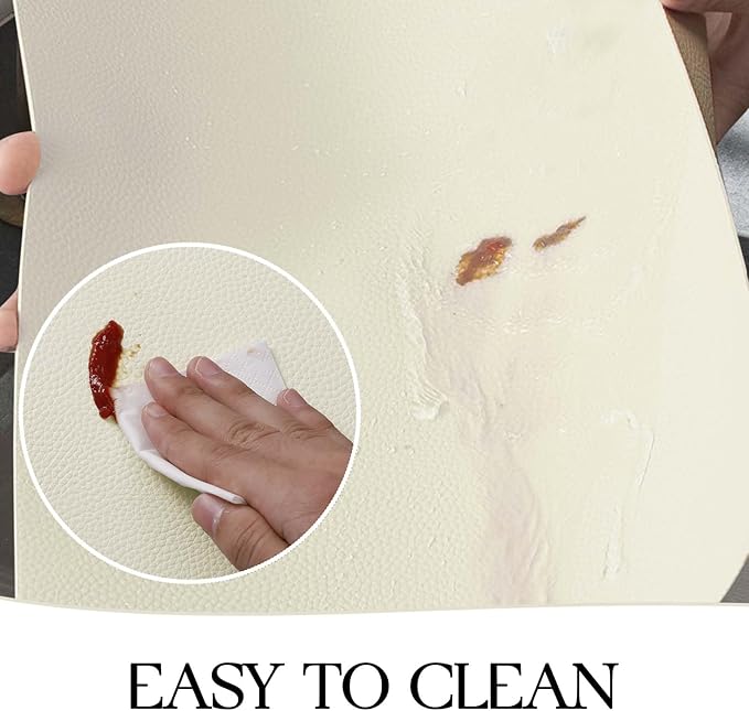 MOSAYT Vinyl Placemats Set of 4, Heat Resistant Place Mats 100% Waterproof Washable & Wipeable Faux Leather Reversible Table Mats for Kitchen Dining Party Indoor Outdoor, 12" x 17", Beige