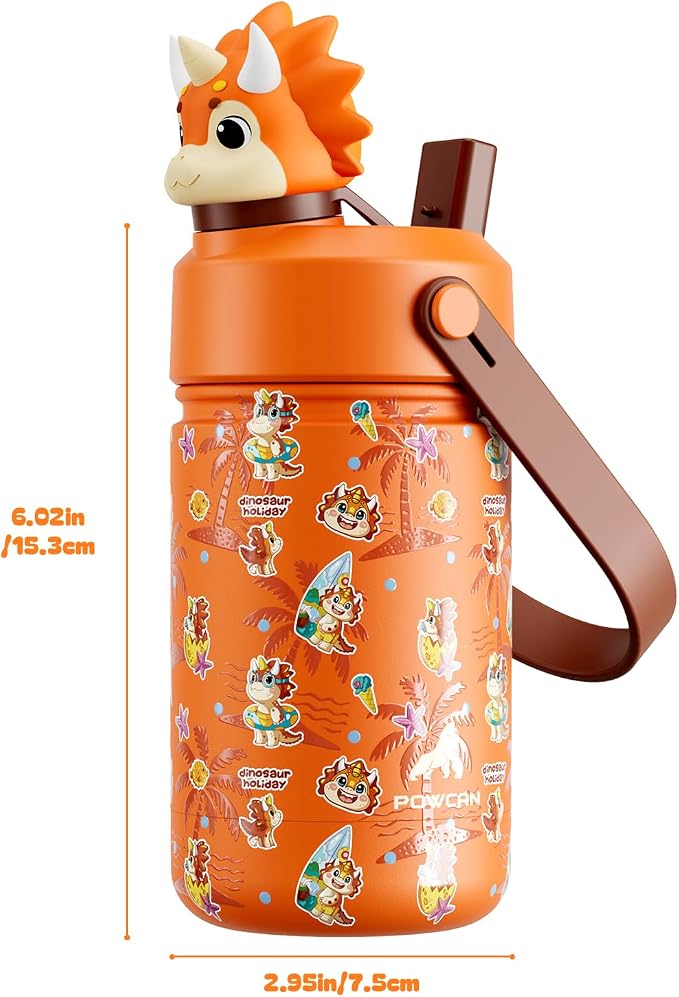 POWCAN 12 oz Kids Water Bottle Insulated: 2-in-1 Straw Spout Lid - Image 8