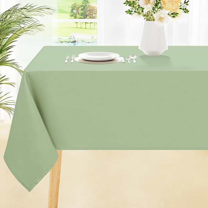 Smiry Rectangle Table Cloth, Waterproof Anti-Scratch Polyester Tablecloth, Decorative Washable Fabric Table Cover for Dining, Buffet, Parties and Outdoor, 60x84, Sage Green