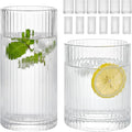 Moretoes Ribbed Drinking Glasses Set of 12, Water Glass Cups | Mixed Glassware by Moretoes