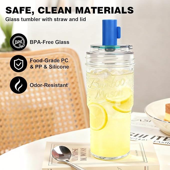 ANOTION Glass Cups With Lids And Straws, Leakproof Tumbler 24oz Mason Jar Cups - Image 4