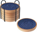 6 Pack Coasters for Drinks Absorbent, Wooden Coasters for Coffee Tables, Cup Mat for Kitchen, Farmhouse, Bar, and Office 4.3 inches (Dark Blue)