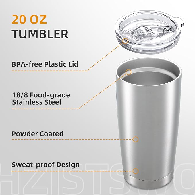 20oz Tumbler Bulk with Lid Stainless Steel Tumblers, 6 Pack | Leak Proof Lid - Image 3
