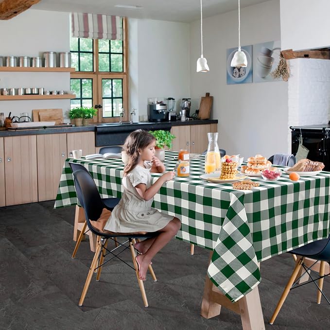 Checkered Tablecloth 2 Pack 52 x 70 inch, Forest Green and White | Waterproof - Image 7
