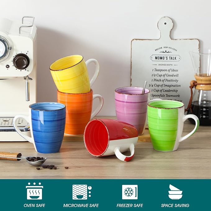 vancasso Bonita 16 Oz Large Coffee Mugs Set of 6, Ceramic Coffee Cups - Image 4