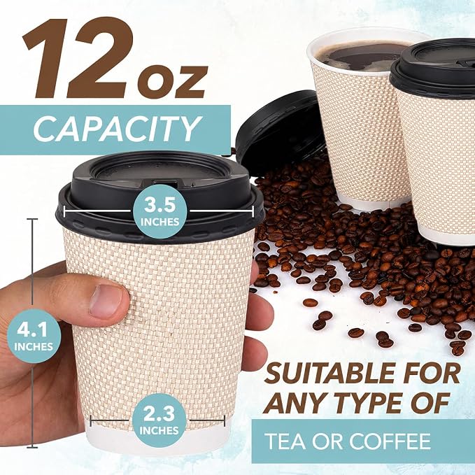 Promora 12 oz Natural Cream Disposable Coffee Cups - Image 2