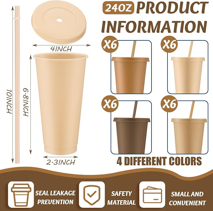 Skylety 24 Pcs Brown Plastic Cups - Image 2