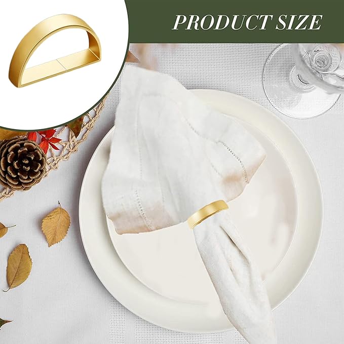16 Pcs Matt Gold Napkin Rings - Metal Napkin Ring,Stainless Steel Napkin Rings for Table Settings Wedding Christmas Party Dinner Table(Semicircle)