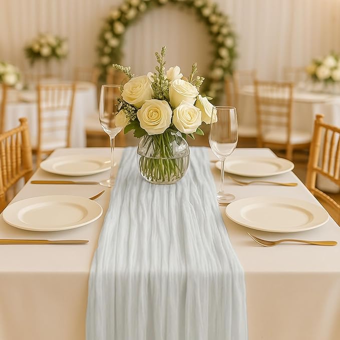 10FT Ivory White Cheesecloth Table Runner 120 Inch Rustic Boho Gauze Cheese - Image 9