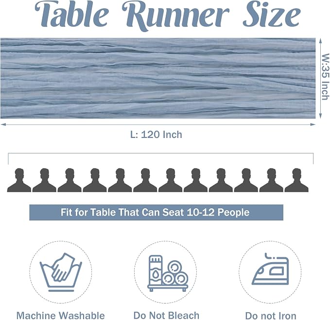 Dusty Blue 10FT Cheesecloth Table Runner Boho Gauze Fabric Table Runner Rustic - Image 4