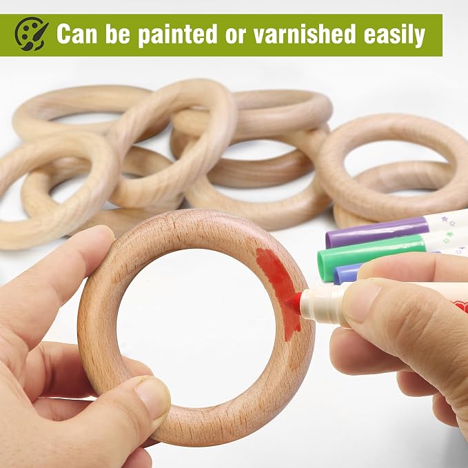 FoDau770 10pcs Natural Beech Wooden Rings, Unfinished Solid Wood Rings Heavy - Image 6