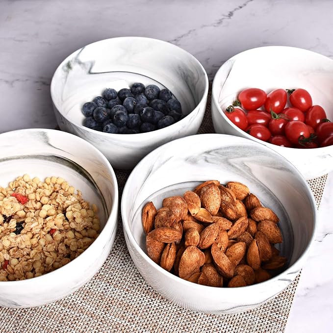 Marbling Ceramic Bowl Set of 4, 33 Oz, Dishwasher and Microwave Safe - Image 5
