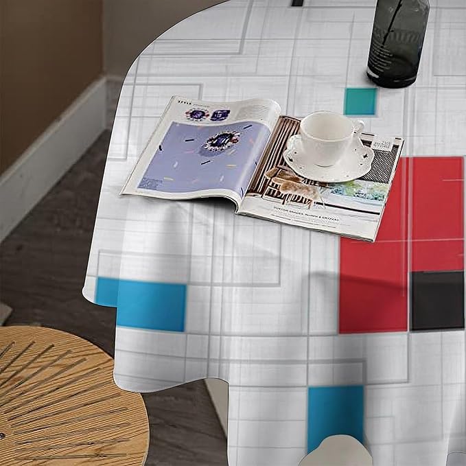 Mid Century Round Tablecloth, Abstract Geometric Mid Century Retro 50S 60S Tablecloth for Home Party Dining Room Kitchen Decor 60Inch(152cm)