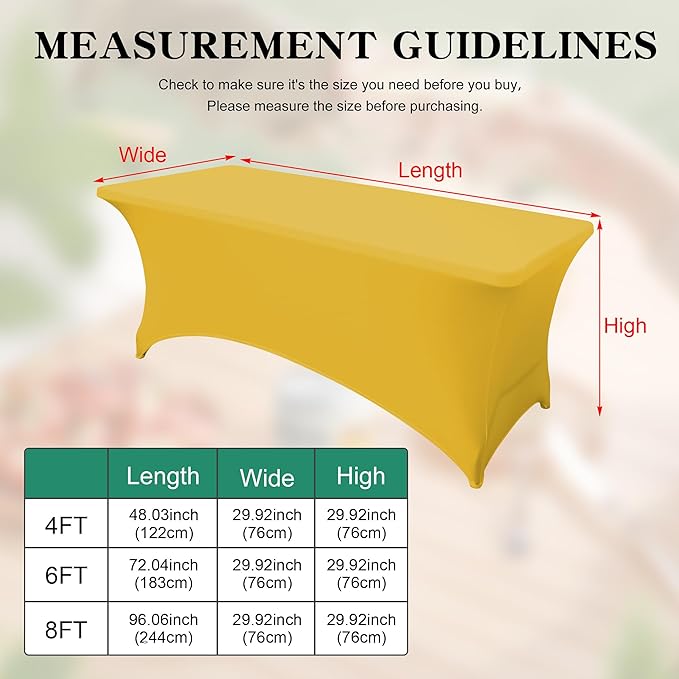2Pack 4FT Table Cloth for Rectangular Fitted Events Stretch Yellow Table Covers Washable Spandex Tablecloth Protector for Party, Wedding, Cocktail, Banquet, Festival