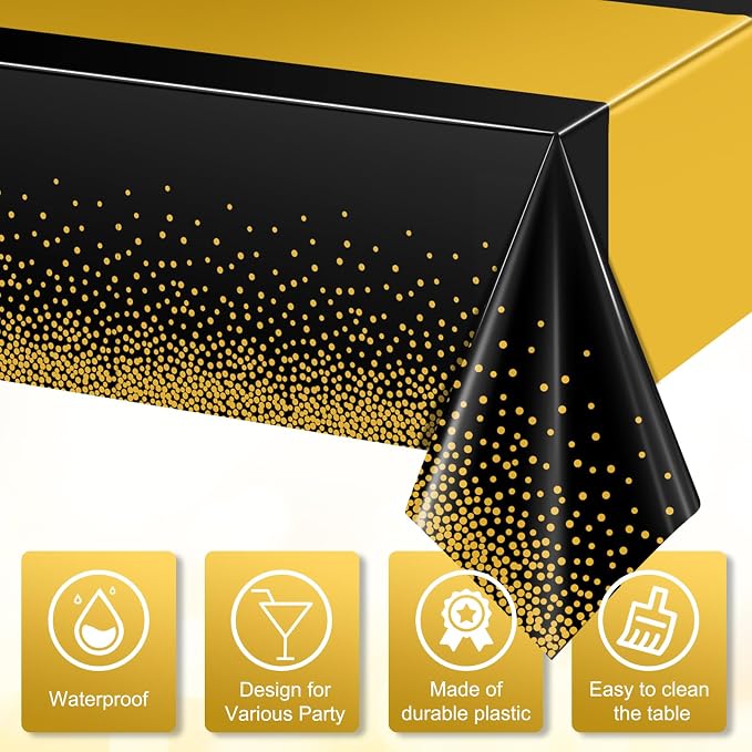 1Pcs Black and Gold Tablecloth Party Decorations, Plastic Black Table Cloth - Image 4