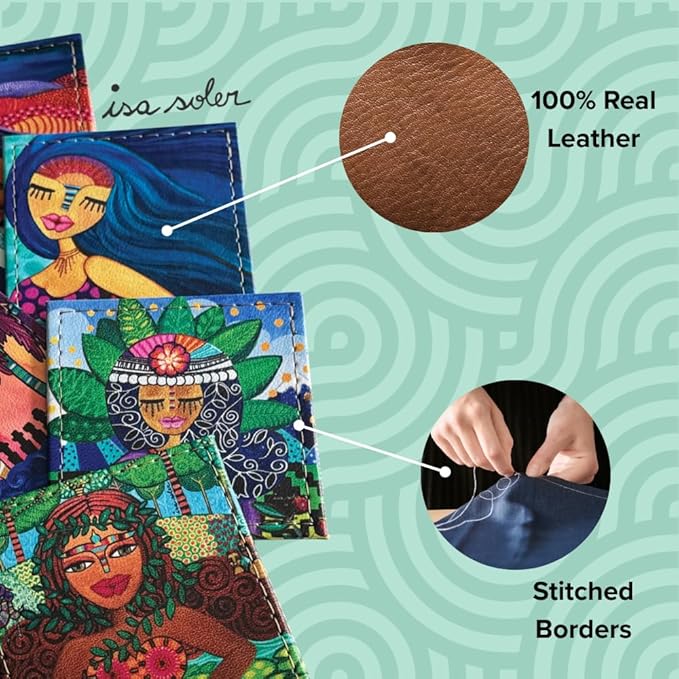 Square Coasters Set of 6, Drink Coaster Made in Chile with Colorful Design and Premium Materials, Beautiful Decor for Your Kitchen - Mujeres Naturales