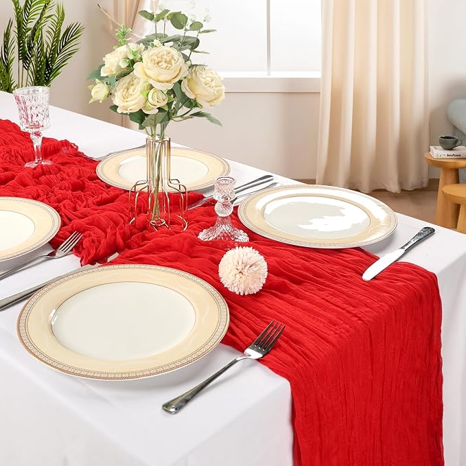 12 Pack 10Ft Red Cheesecloth Table Runner 23 x 120 Inch | Gauze Rustic Boho - Image 2