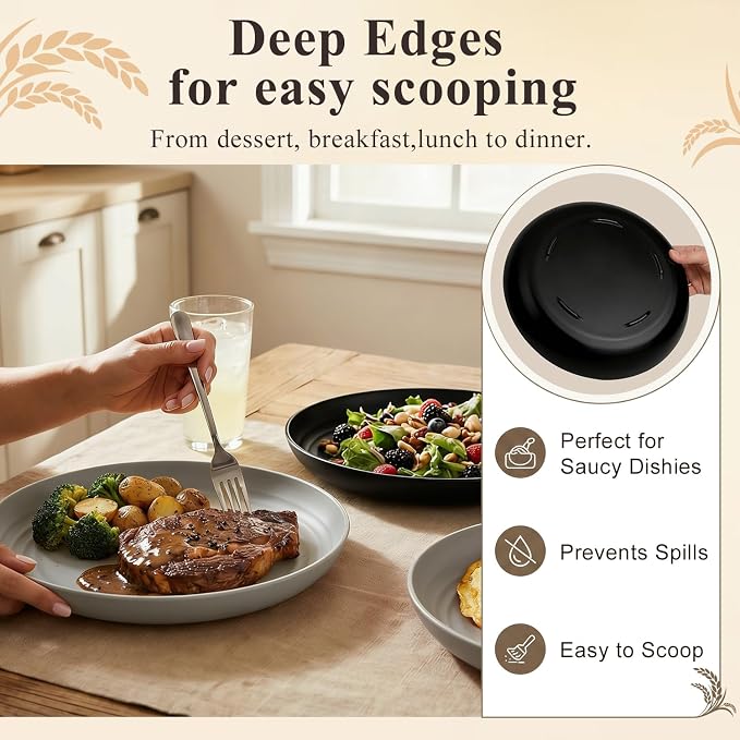 Kitchen Plates Set for 8, Unbreakable Wheat Straw Plates 11 Inch, Alternative - Image 5
