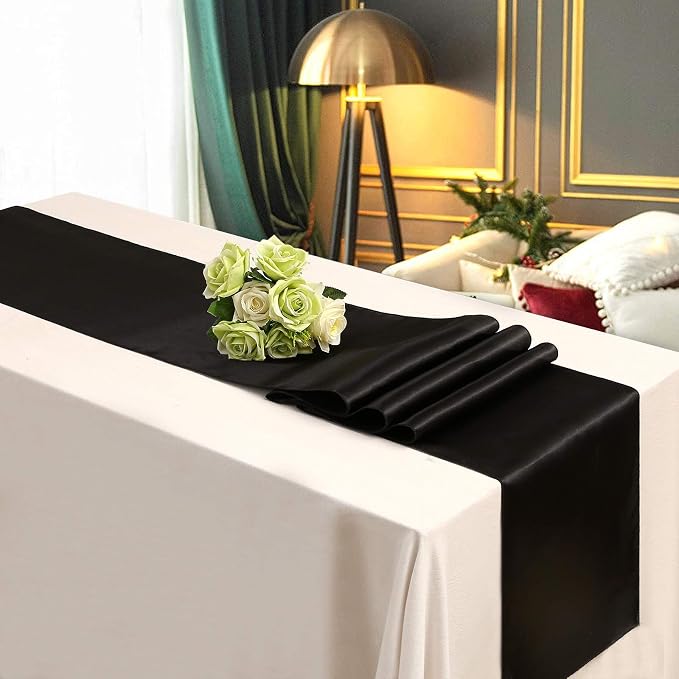 Black Table Runners 16 Pack 12x108 inch Silk Satin Smooth Fabric | Satin Table - Image 4