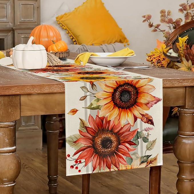 RABUSOFA Fall Table Runner 13x60 Inch Sunflower Fall Decor - Image 2