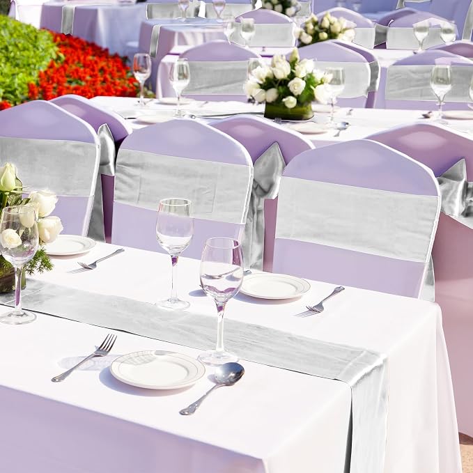 Aneco 12 Pack Satin Table Runner 12 x 108 Inch Light Silver Long Wedding Satin - Image 5