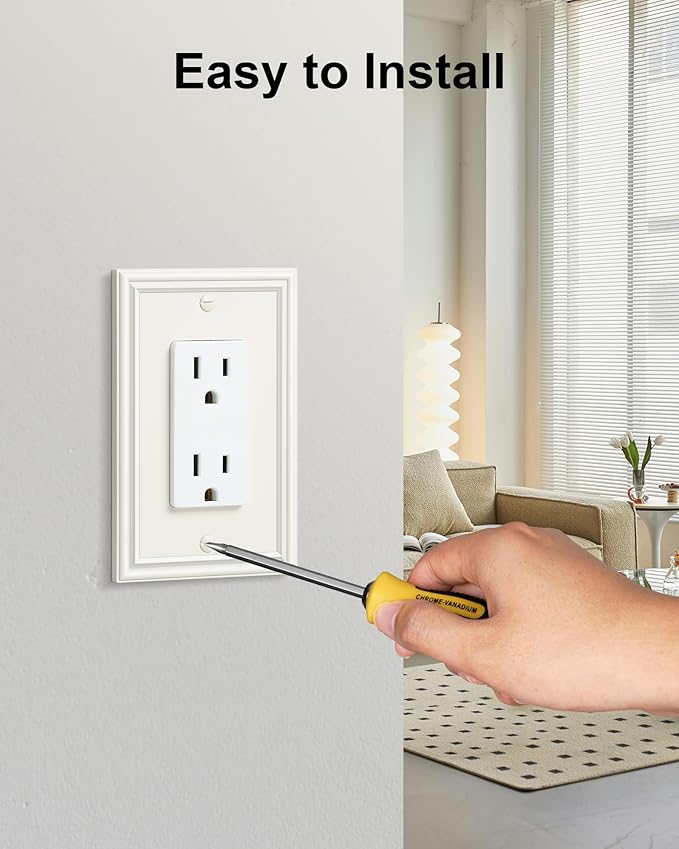 6-Pack Decorator Outlet Cover Plate, Light Almond Decorative Switch Plates and Outlet Covers, Durable Zinc Alloy Wall Plates for Electrical Outlets, Receptacle, GFCI Outlet, Dimmer Switch