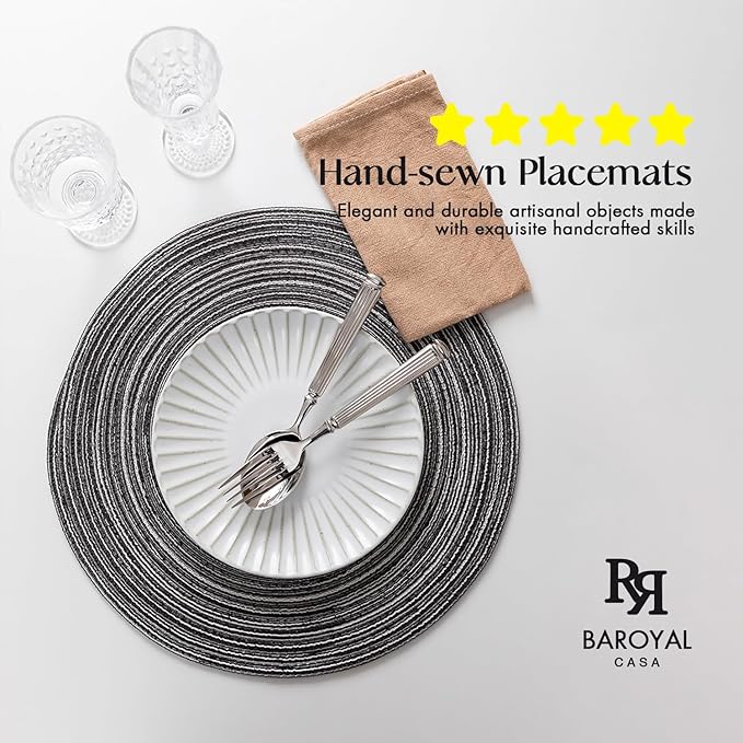 Round Placemats Set of 8 Woven Placemats Washable Braided Table Mats for Dining Table Heat Resistant Non-Slip Circle Place Mats(Mixed Gray)