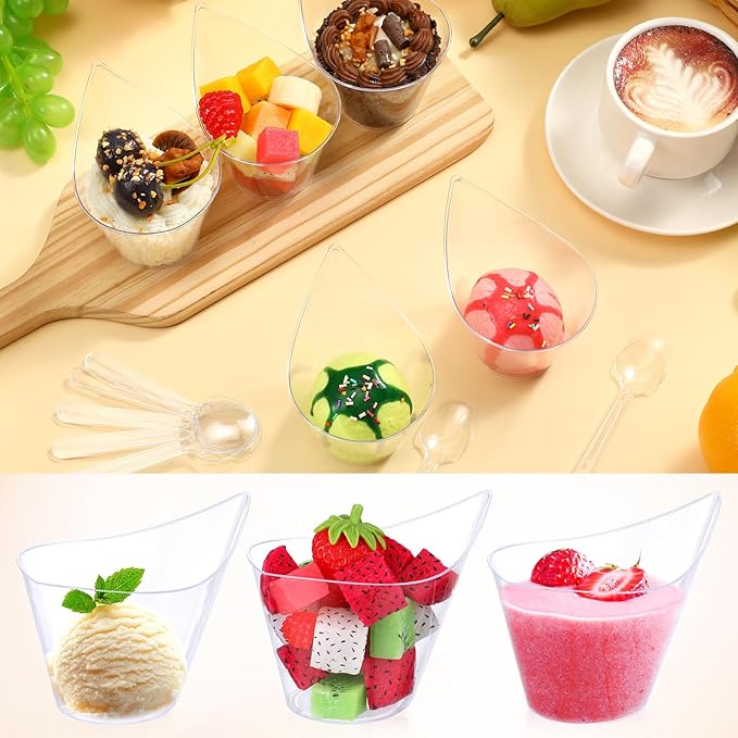 200 Pack Clear Plastic Dessert Cups with Tasting Spoons, Appetizer Cups Yogurt Parfait Bowls with Spoons for Party Supplies Catering Chocolate Desserts Buffet Food Display (5 oz)