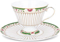 fanquare Nordic Style Tea Cup and Saucer, Classic Stripes Floral Teacup by fanquare
