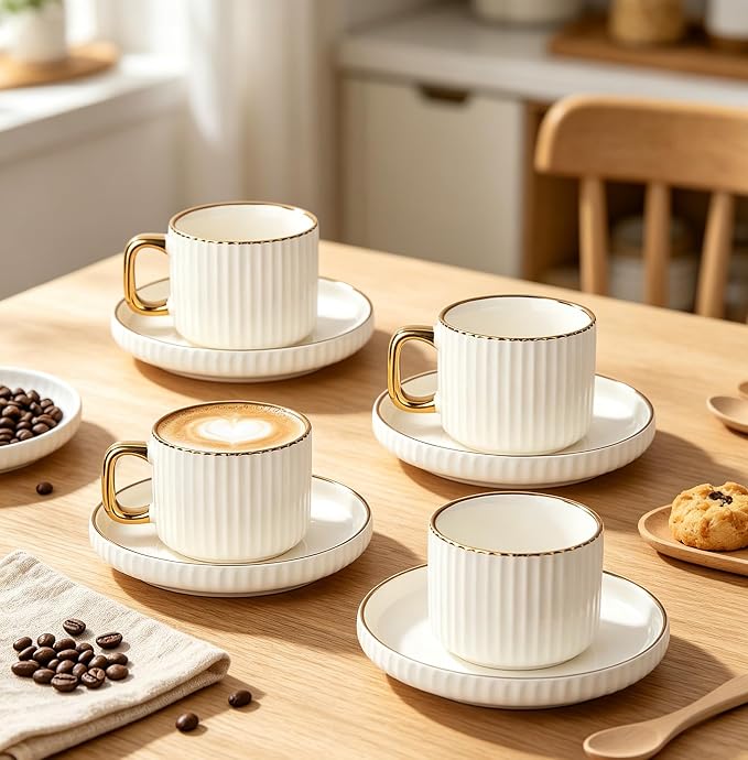 Ceramic Tea Cups Coffee Cup and Saucers Set of 4 - Image 2