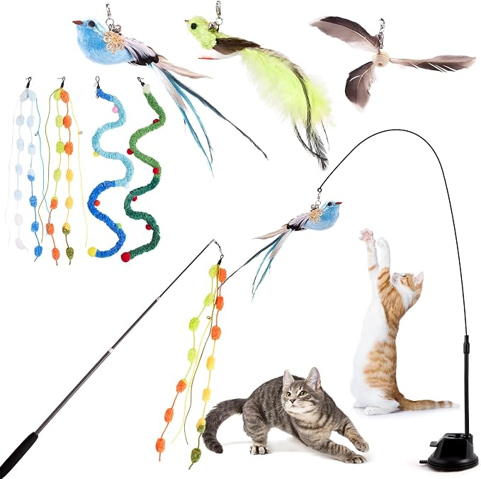 9PCS Cat Wand Toy with Suction Cup by PATTEPOINT