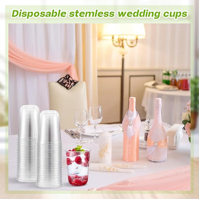 Ziliny 200 Pcs Disposable Stemless Glasses 16oz Crystal Plastic Wine Glasses - Image 5