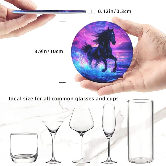 Horse Coasters for Drinks Set of 6, Round Leather Coaster - Image 4