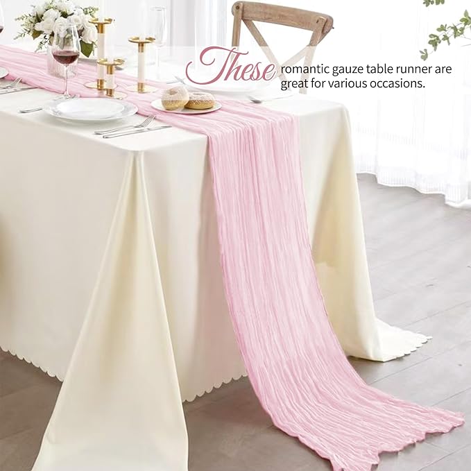 4 Pack Light Pink Cheesecloth Table Runner 10Ft, Boho Table Runners 21.5 x 120 - Image 4