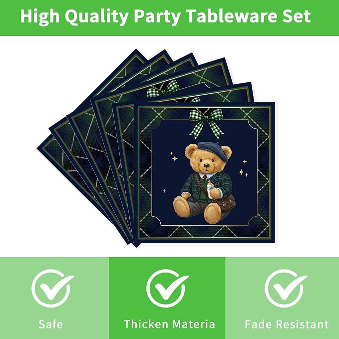 96 Pcs We Can Bearly Wait Baby Shower Decorations, Bear Tableware Set | - Image 4