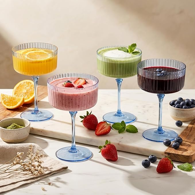 LIYH 20pcs Plastic Martini Glasses 10 Oz Blue Disposable Cocktail Coupe - Image 4