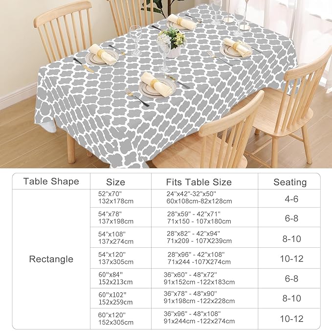 Smiry Rectangle Table Cloth, Waterproof Vinyl Tablecloth with Flannel Backing for Rectangle Tables, Wipeable Spillproof Plastic Tablecloths for Dining, Indoor and Outdoor (60"x120", Light Grey)