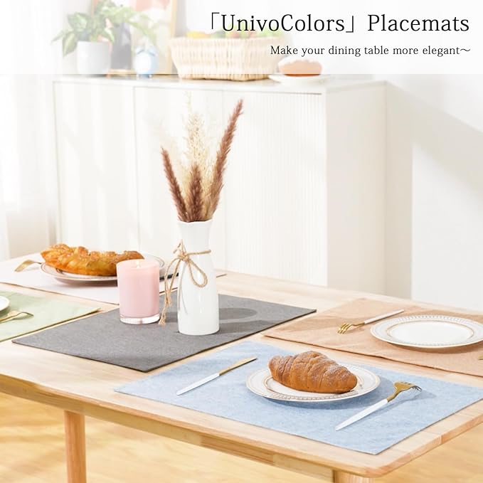 UnivoColors Set of 6 Faux Linen Placemats, Heat-Resistant & Easy-to-Clean,13"x19"for Dining Table, Kitchen, Holiday Meals (Powder Blue)