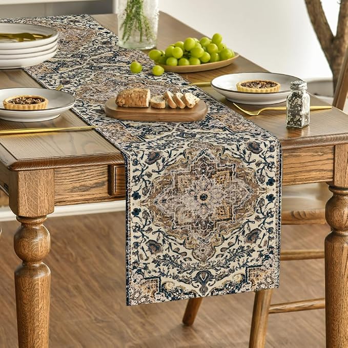 Artoid Mode Dark Blue Boho Bohemia Style Table Runner, Country Rustic Farmhouse - Image 3