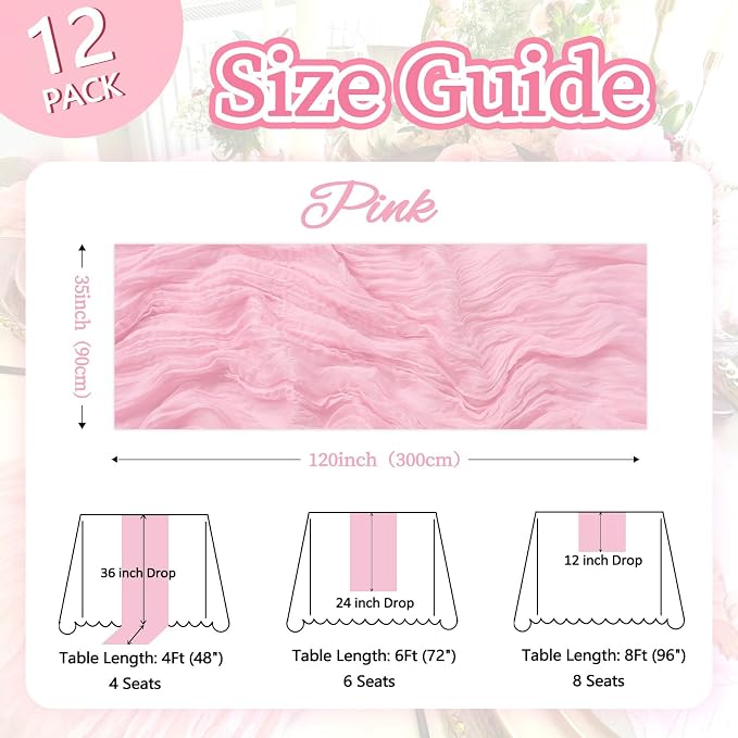 12 Pack Pink Cheesecloth Table Runner 10ft Boho Gauze Fabric Cheese Cloth Table - Image 2