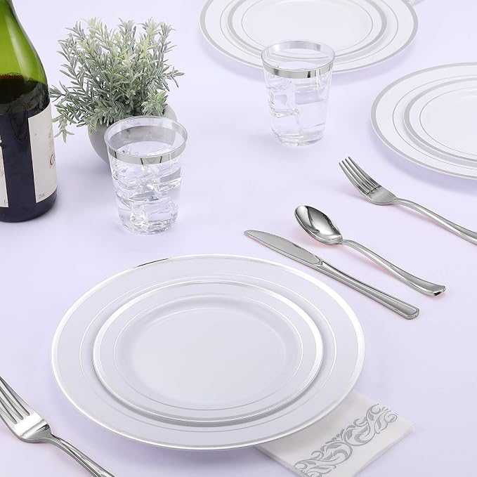 FOCUSLINE 175 Count Silver Dinnerware Set - Image 7