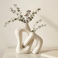 Dowan White Vases for Decor, Hollow Ceramic Vase Set of 2, 8.3" Nordic Modern by DOWAN
