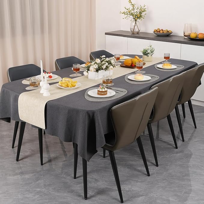 Placemats and Coasters, Washable Placemats Round Faux Leather Wipeable Place Mats Non Slip Heat Resistant Indoor Outdoor Table Mats (Set of 6, Light Gray Cream-White)