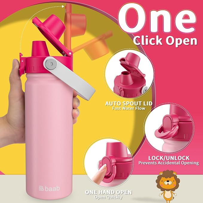 baab 18oz Kids Insulated Water Bottle 18/8 Stainless Steel Kids Cup 1 Pack | - Image 4