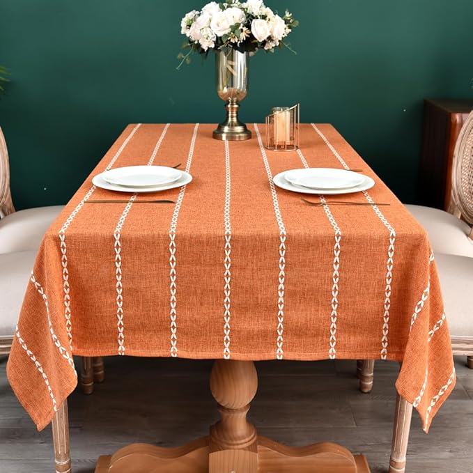 Zobesta Cotton Orange Table Cloth Square Table 53 x 53 Inch, Washable Farmhouse Tablecloth Cotton Tablecloth, Dining Table Cover for Halloween,Thanksgiving, Dining, Outdoor,Fall