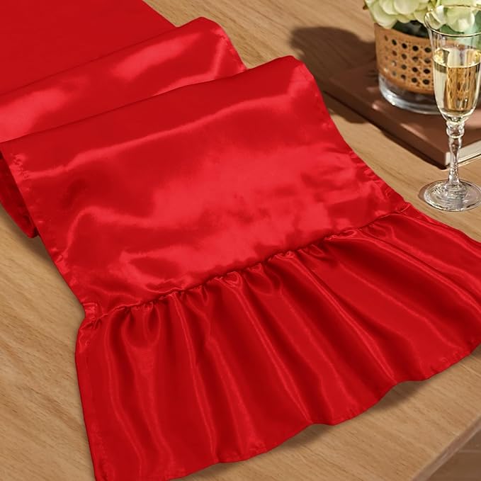 2 Pack Red Satin Table Runner 12 x 72 Inch | Ruffle Design, Luxurious Dining by Unknown