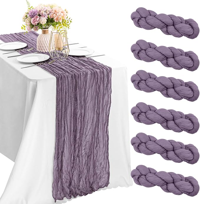 6 Pieces Grape 10FT Cheesecloth Table Runner Boho Gauze Fabric Table Runner by JALANCY