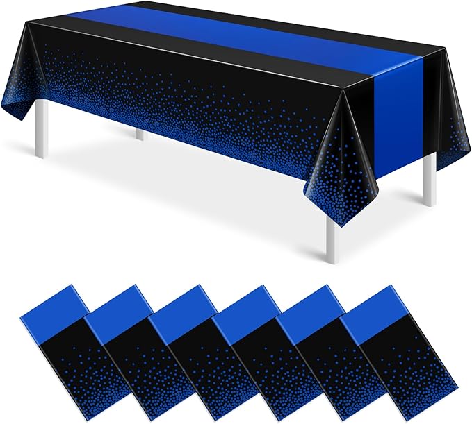 MASHAN 6Pcs Black and Blue Tablecloth Party Decorations, Plastic Black Table by MASHAN