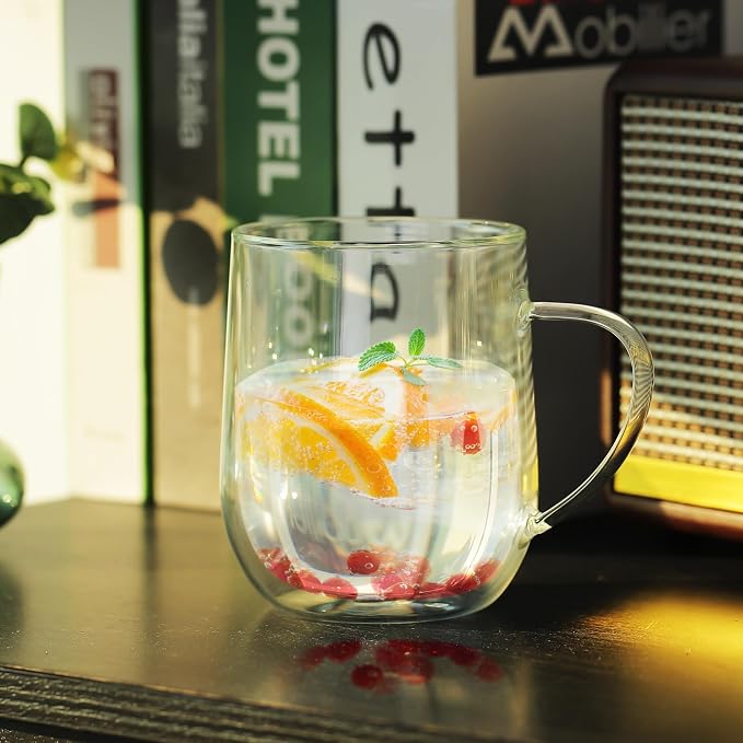 Joeyan Large Clear Double Walled Glass Coffee Mugs 15 oz, Double Layer Tea - Image 4